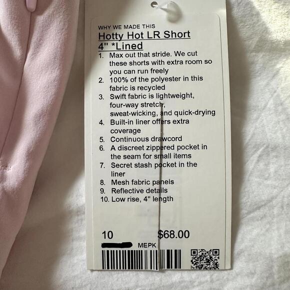 Lululemon Hotty Hot Low-Rise Lined Short 4" Meadowsweet Pink Size 10 NWT - Picture 6 of 7
